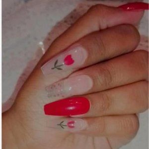y2k 2000 00s retro pink pastel red tulip long coffin artifical fairy nails